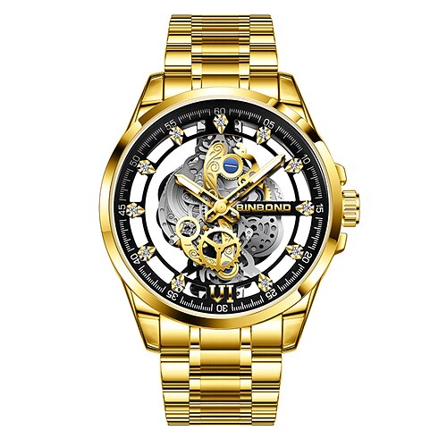 BINBOND Herren Quartz Uhr Luxus große Ziffernblatt Mode Business Leuchtende Wasserdichte Leder Edelstahl Armband Uhr B505