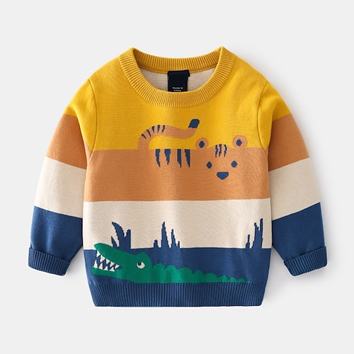 Jungen 3D Tier Karikatur Tiger Pullover Langarm Herbst Winter Aktiv Basic kinderkleidung 3-8 Jahre Outdoor Innen Regular Fit Image