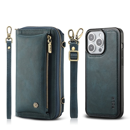 Handy Hülle Handyhüllen Für iPhone 16 15 14 Pro Max Plus 13 12 11 Pro Max Mini Rückseite Brieftaschenhülle Mit Ständer Reisverschluss mit Trageriemen Retro TPU PU-Leder Image