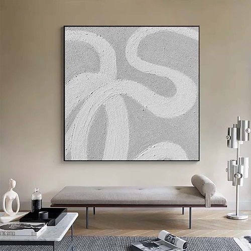 handgemaltes weiß-graues Strukturgemälde übergroßes 3D-handgefertigtes abstraktes geometrisches Wandkunstgemälde großes minimalistisches grau-weißes Strukturgemälde für Image