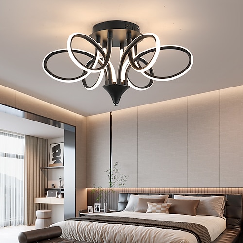 Deckenleuchte im nordischen Stil, dimmbar, Glanz, 6 Lichter, Kronleuchter, Blumendesign, LED-Deckenleuchte, Deckenlampe, 220-240V Image