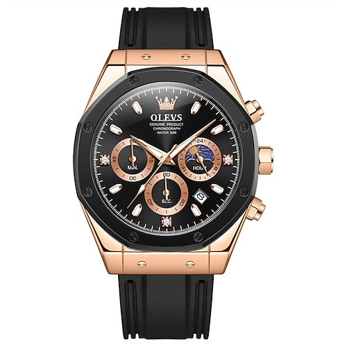 Neue Olevs Olevs Marke Mode Trend Business Herren Uhren Leuchtender Kalender Mondphasen Chronograph Multifunktionsuhr Einfache Freizeit wasserdichte Sportuhr Image