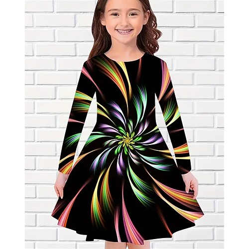 Mädchen' 3D Graphic Kleid Langarm Sommer Frühling Urlaub Täglich Festtage Prinzessin Schön Süß kinderkleidung 4-12 Jahre Casual kleid A Linie Kleid Knielang Regular Fit Image