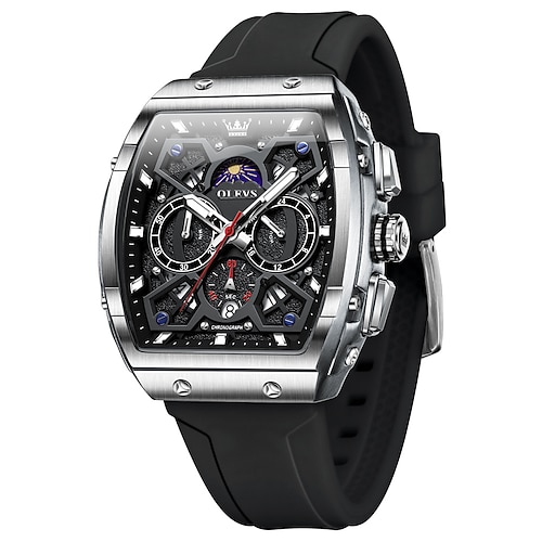 OLEVS Herren Quarz Uhr Mode Lässige Armbanduhr Mondphase Leuchtender Kalender wasserdichte Silikon-Gel Uhr Image
