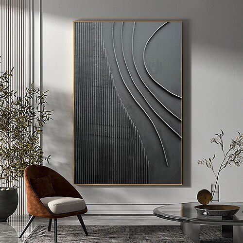 schwarz weiß moderne minimalistische Wandkunst moderne minimalistische Kunst schwarz 3D Struktur Malerei abstrakte Malerei Home Wand Dekor gespannten Rahmen fertig zum Aufhängen Image