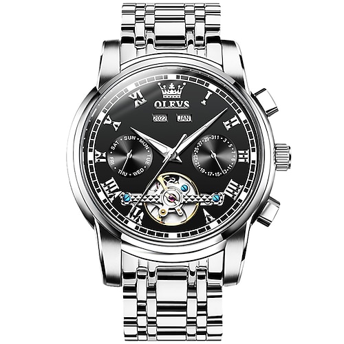 OLEVS TOP Marke Automatische Mechanische Uhren Herren Luxus Skeleton Schwungrad Edelstahl Wasserdichte Business Armbanduhr 6607 Image