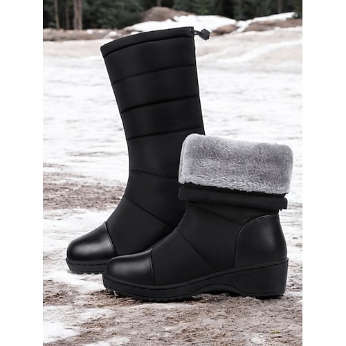 Damen Winterstiefel - schwarz, wasserdicht, mit Kunstfell gefüttert, warme Outdoor-Schuhe bis zur Wade für kaltes Wetter Image