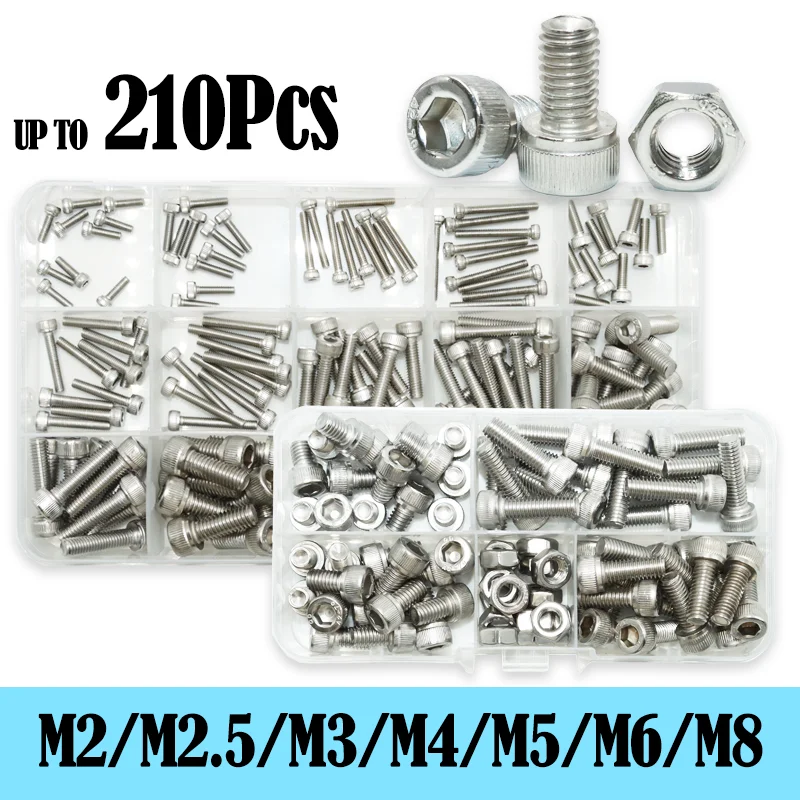 M2 M3 M4 M5 M6 M8 Innensechskantschraube Kopfschraube Mutter Kit 304 Edelstahl DIN912 DIY Sechskantschraubenmutter für Möbel Schiff Auto Image