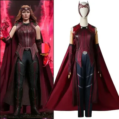 Heiße Wanda Maximoff Kostüm Cosplay Outfit Halloween Frauen Superhelden verkleiden scharlachrote Hexe Kopf bedeckung exklusives Design komplettes Set Image