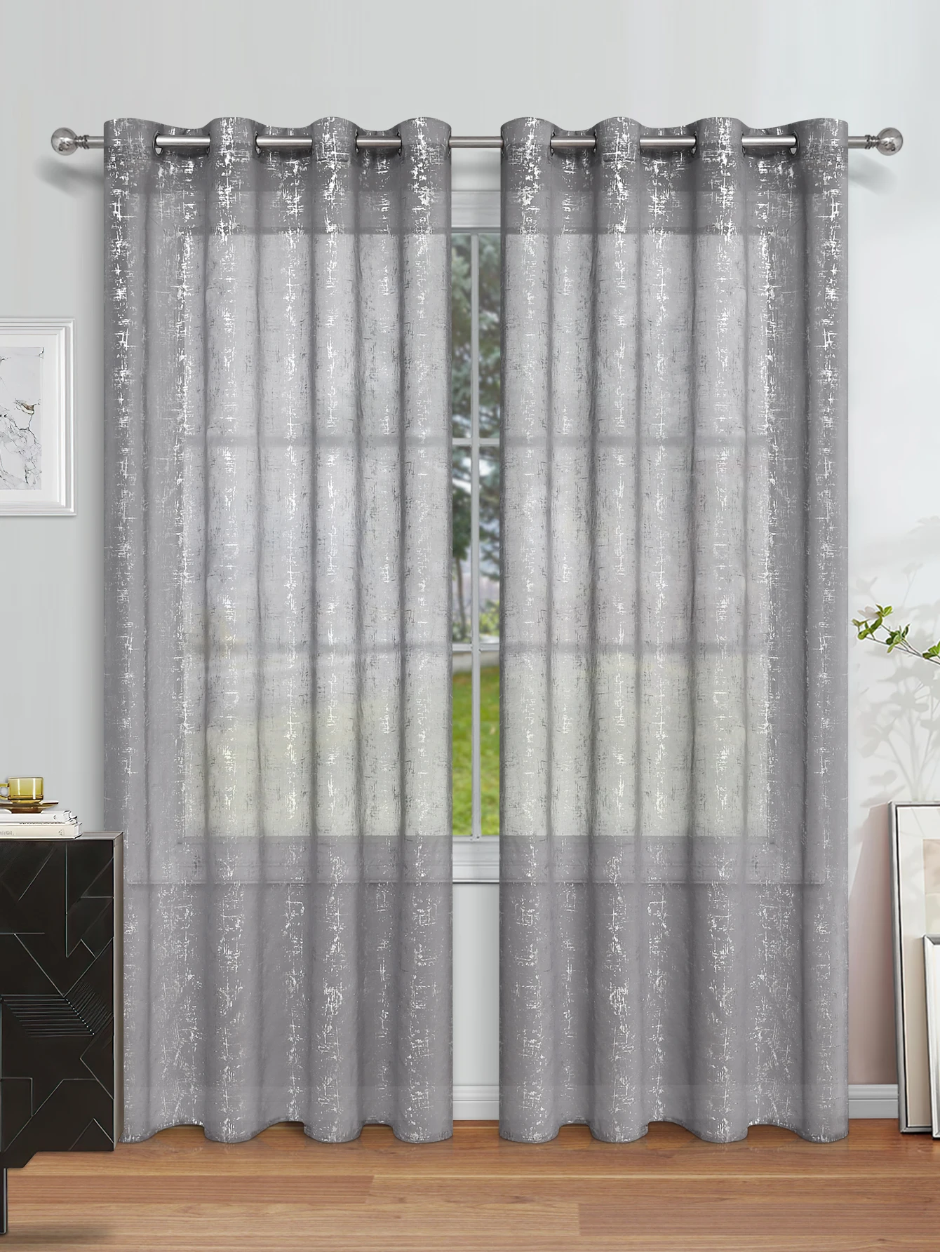 1 Stück einzigartiger halbtransparenter Vorhang mit silbernem Kreuzmuster, Vorhänge für Schlafzimmer und Wohnzimmer Image