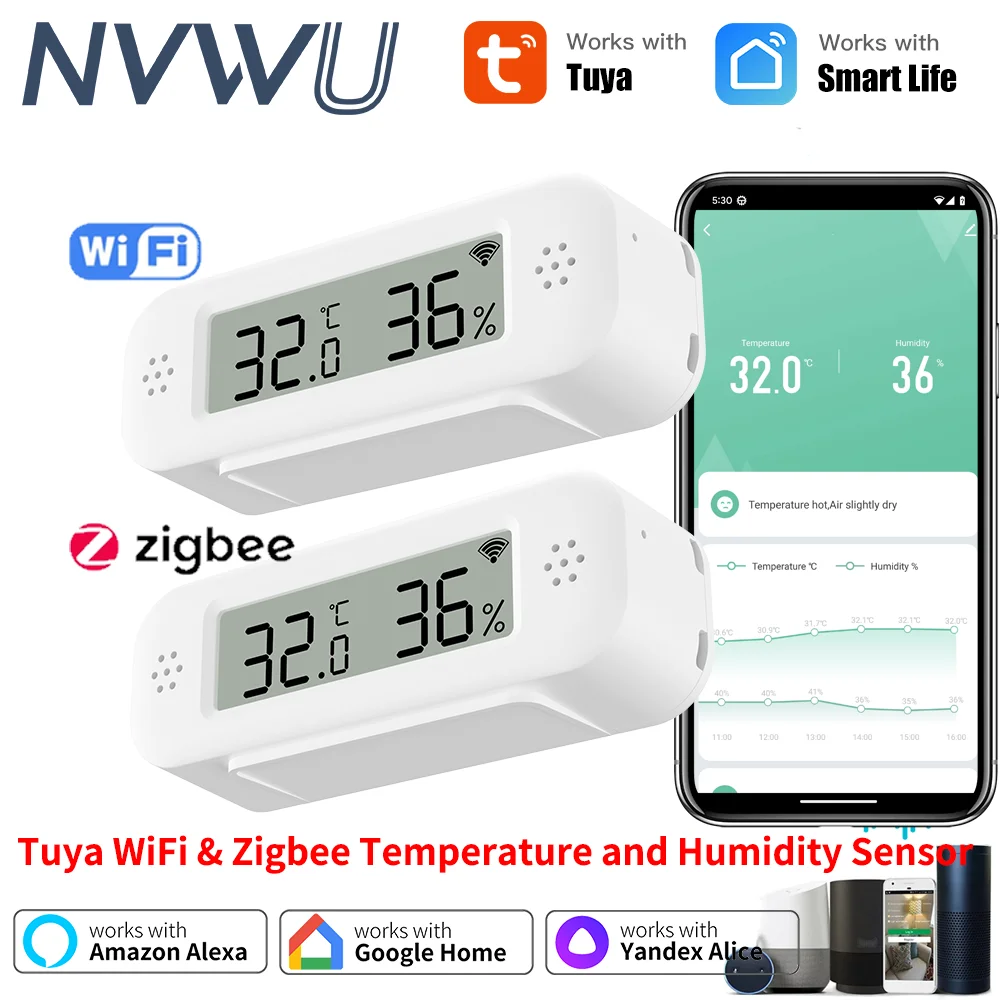 Tuya Zigbee WiFi Mini Temperatur Feuchtigkeit Für Smart Home Thermometer Hygrometer APP Remote Arbeit mit Google Home Yandex Alexa Image