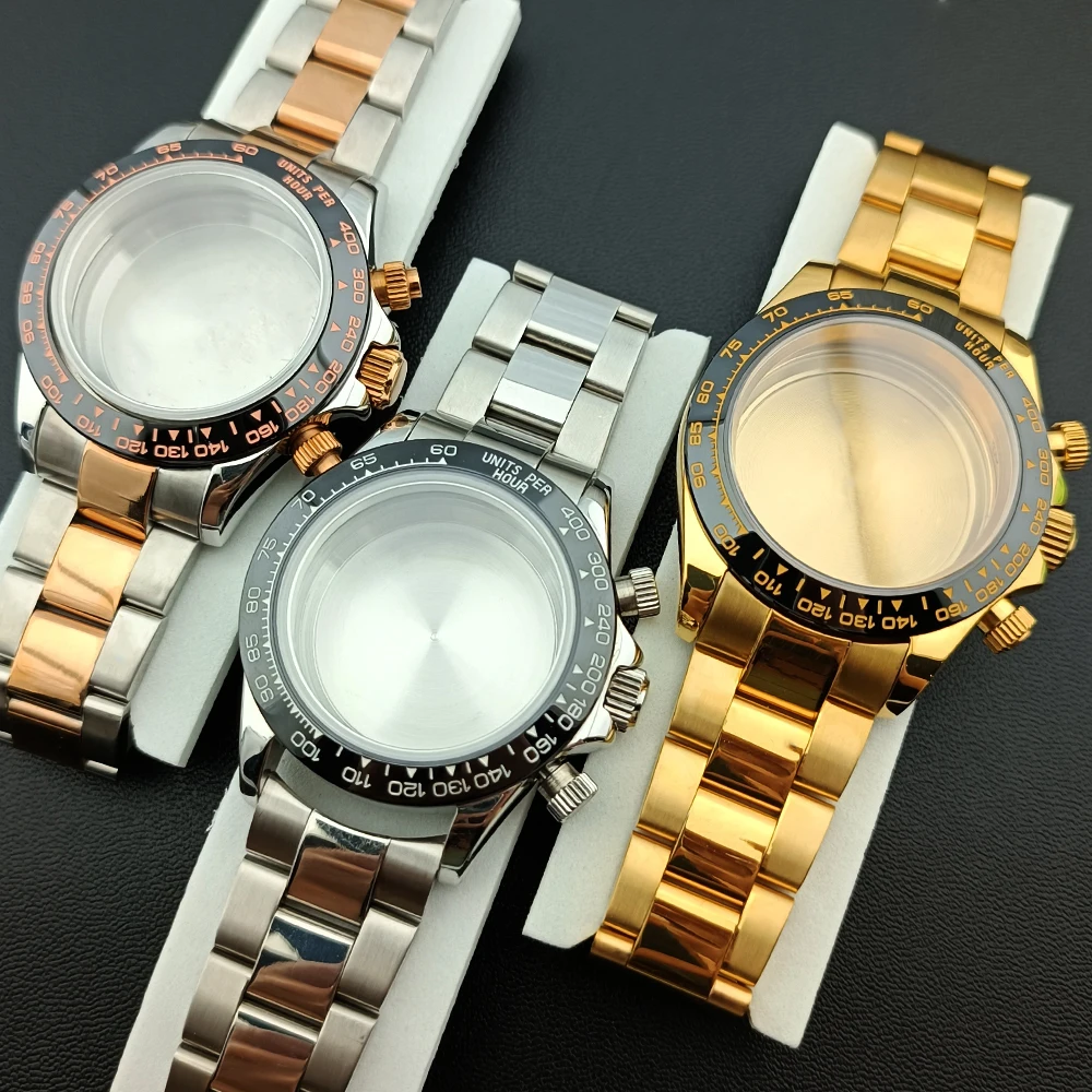 Silber/Schwarz 39,3 mm wasserdichtes Edelstahl-VK63-Quarz-Saphirgehäuse, geeignet für VK63-Uhrwerk, 20-mm-Armband-Uhrenbox Image