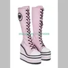 Dame y2k rosa Keile Ferse Plattform Knies tiefel rosa Leinwand Design Mary Janes Lolita Stiefel neu ankommen Cowboy Schuhe Größe 33-46