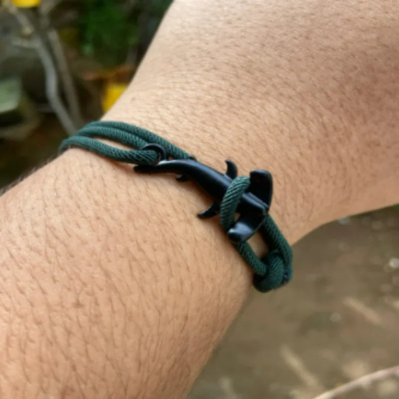 Einzigartiges Ocean Nautical String Armband für Männer hand gefertigte verschiebbare verstellbare Doppels chicht Hai Braslet Surf Stoff Wunsch Armband Image