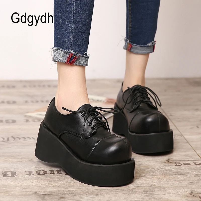 Gdgydh Gothic Mori Mädchen Lolita Schuhe Frauen Plattform Cosplay Punk Schuhe Dame High Heels Keile Pumpen Prinzessin Party Schuhe Schwarz