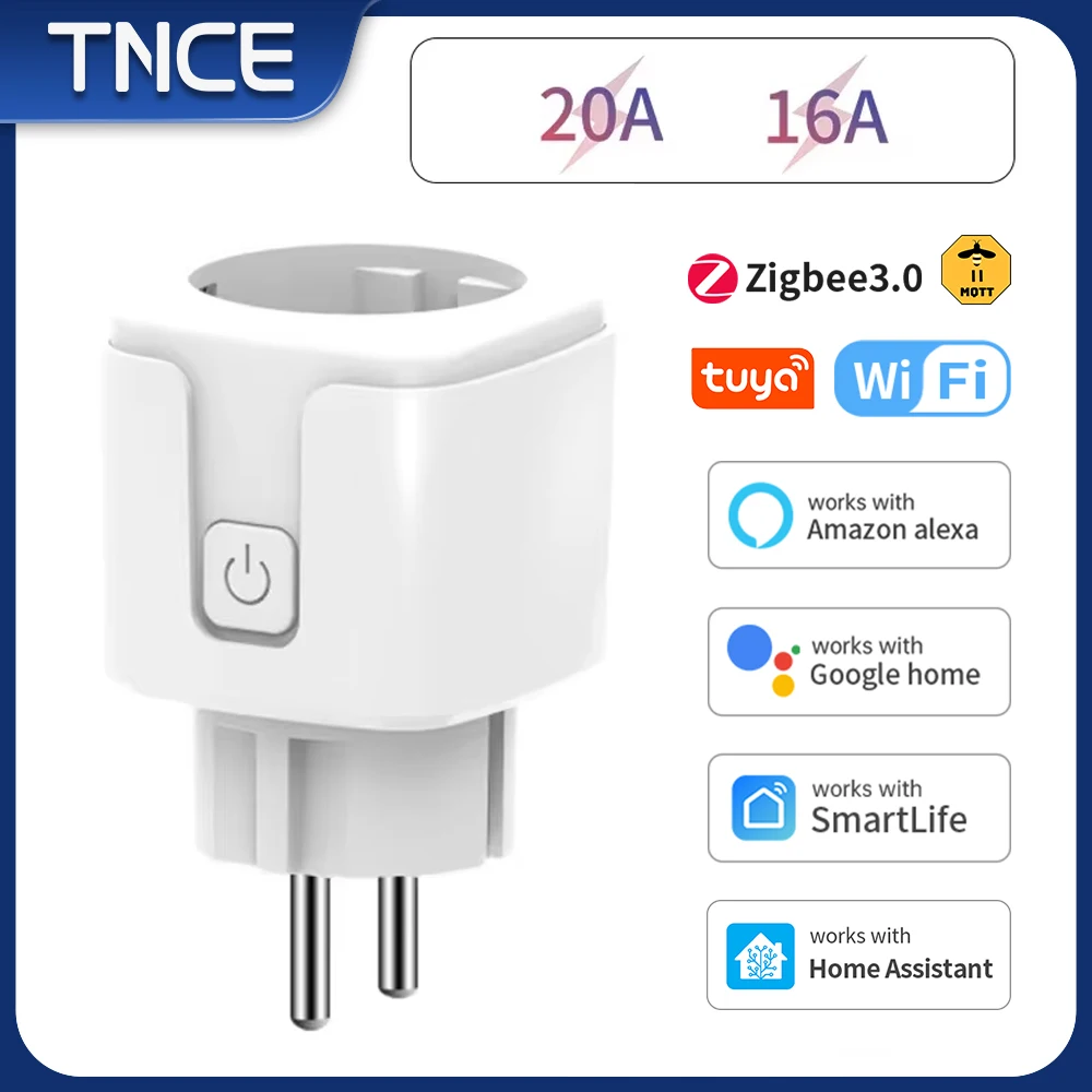 TNCE Tuya Wifi oder Zigbee Smart Steckdose EU Stecker 16/20A Power Monitor Fernbedienung SmartLife APP Arbeit mit Alexa Googl Home Alice Image
