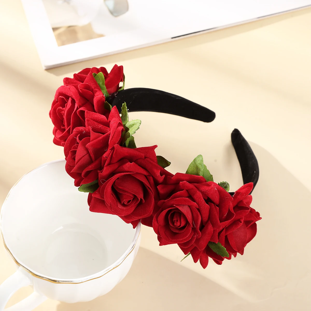 Simulation Rose Stirnband für Frauen romantische rote Lünette Haar Reifen Haar bänder Mädchen Hochzeit Haarband Haarschmuck Image