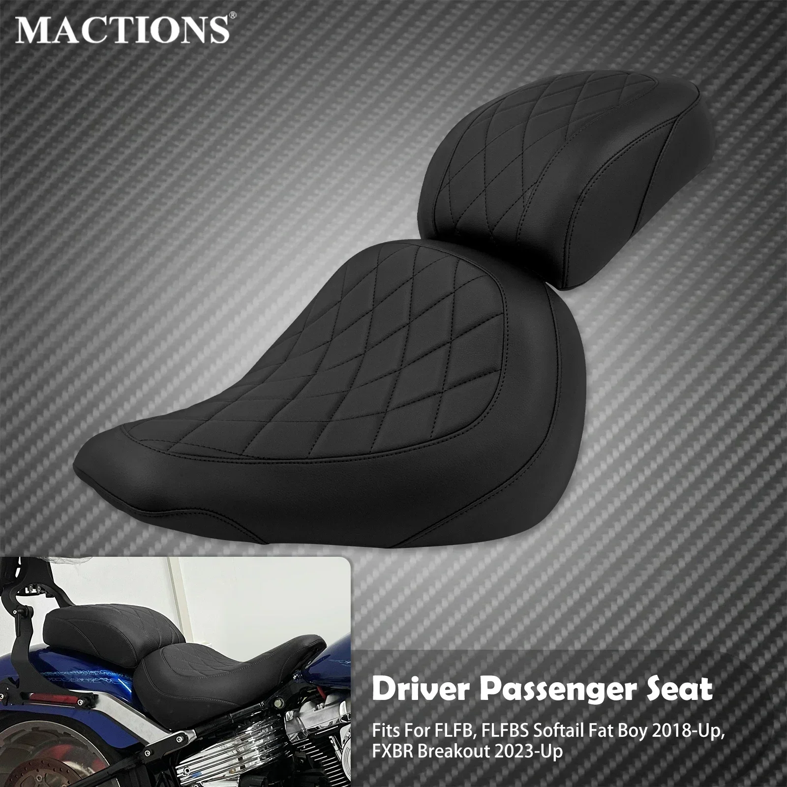 Motorrad Zwei-Up Fahrer Beifahrersitz Vorne Hinten Kissen Sitz Für Harley Softail Fat Boy FLFB FLFBS 18-Up Breakout FXBR 23-Up Image