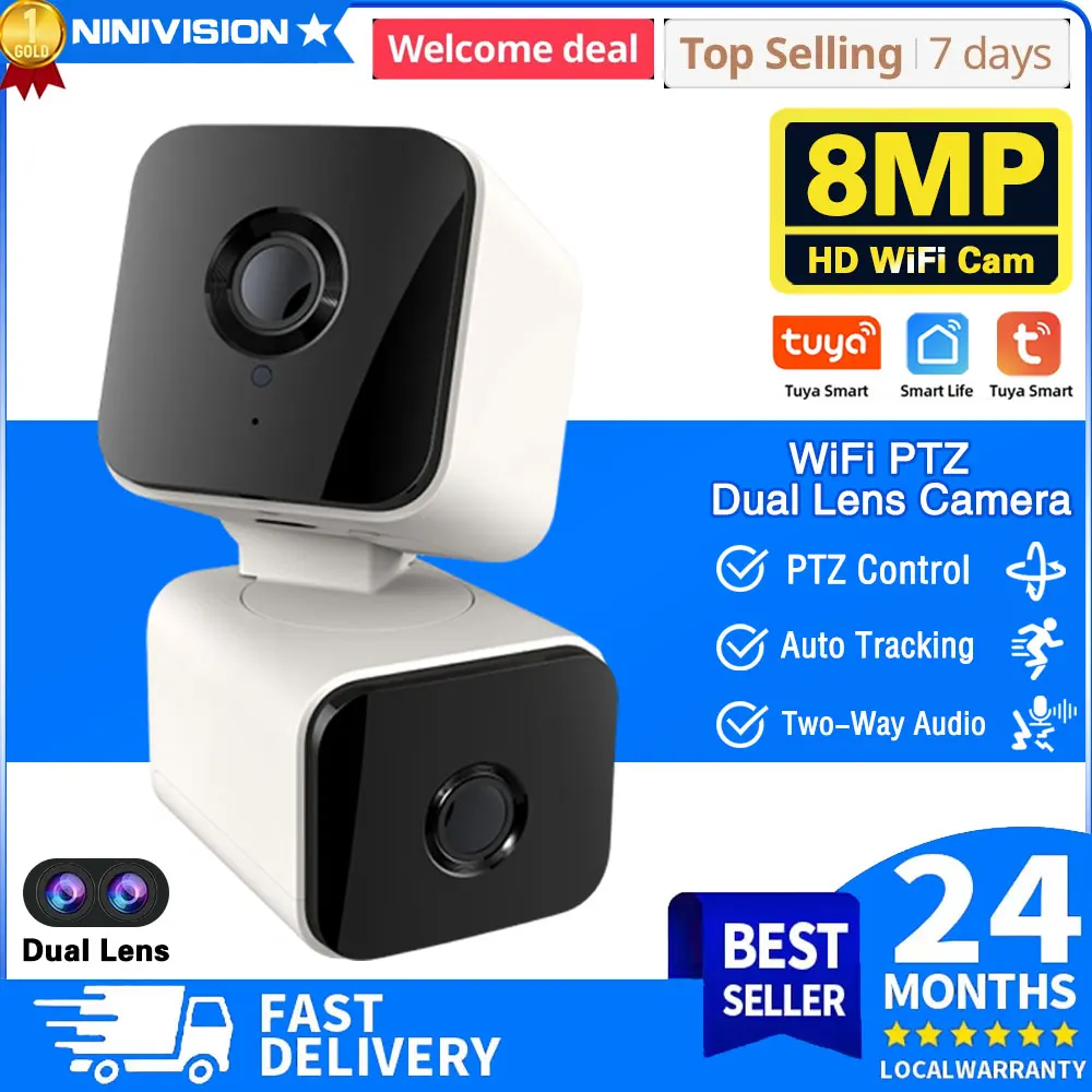 8MP 4K Tuya WiFi Kamera Dual Objektiv Dual Screen Menschliche Tracking Ai Menschliche Erkennung Smart Home Video Überwachung SmartLife kamera Image