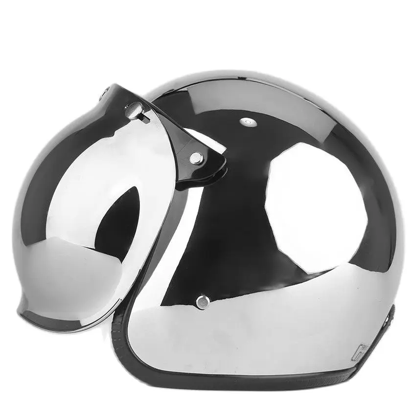 Offenes Gesicht Motorrad Helm Vintage Kask Capacete Chrom Silber Retro Casque Spiegel Pilot Jet Moto 3/4 Halb Casco