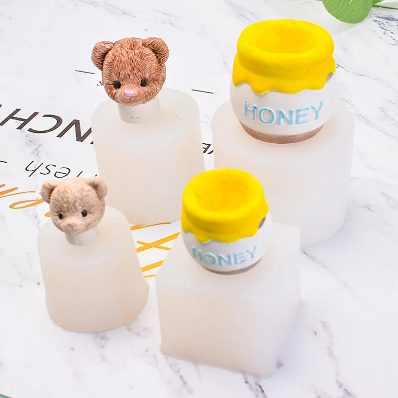 Aomily 1 Satz Teddybär Honig glas Silikon form Fondant form Kuchen Dekorations werkzeuge Schokolade DIY Backen Candy Maker Mousse Form Image