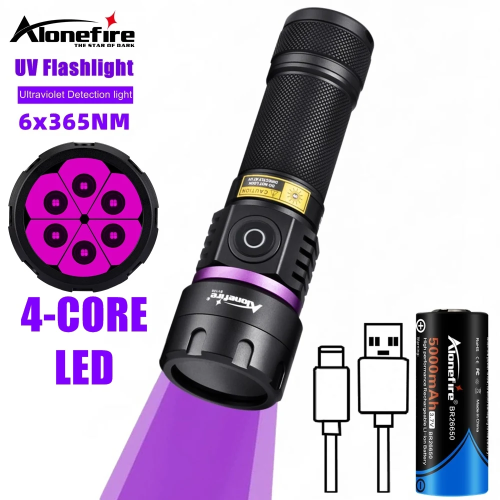 120w leistungs starke 6x4-Kern 365nm UV-LED-Taschenlampe Schwarzlicht Katze Hund Urin Fleck Tinea Erz Geld Skorpion Marker Fluoreszenz lampe Image