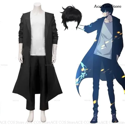 Anime Ritter Killer gesungen Jin-Woo Solo gesungen Jinwoo Nivellierung Cosplay Kostüm Perücke meiden Mizushino Trenchcoat Halloween Cos Outfit Image