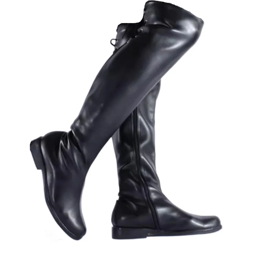 Overknee-Stiefel aus Lackleder für Herren, Winterschuhe aus Stahlrohr, Western-Reitstiefel für Herren in Übergröße, lange Cowboystiefel