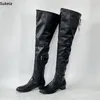 Sukeia handgemachte Frauen Winter Oberschenkel Stiefel flach mit Absätzen runde Zehen elegante schwarze Freizeit schuhe Damen uns Größe 5-20