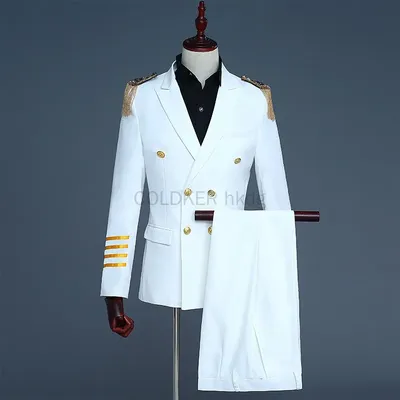 Fluggesellschaft Kapitän Uniform für Männer Halloween Karriere Tag Dress Up Pilot Kostüm Marine Offizier Arbeitsanzug Set 2-teilig Jacke Hose Image