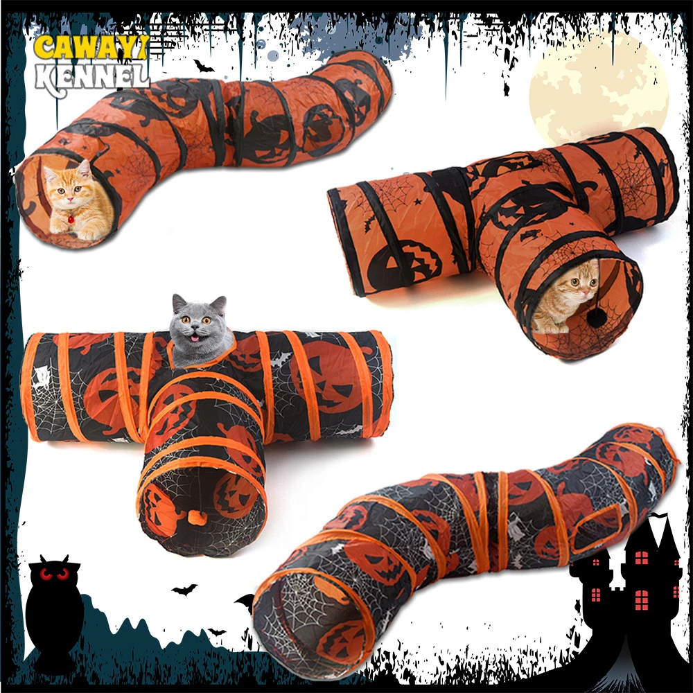 S/t Form Halloween-Druck Haustier Katzen tunnel zusammen klappbares Loch Indoor Outdoor Rohr Kitty Tunnel Katzen spielzeug platzsparendes Katzen trainings spielzeug Image