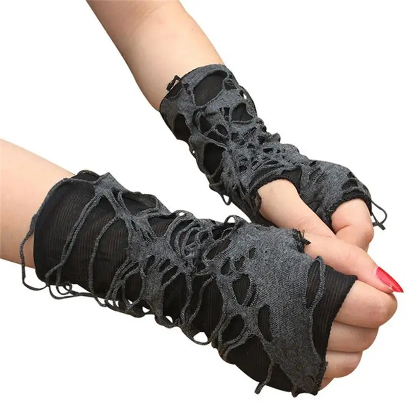 Sport handschuhe Frauen Halloween Punk Loch lange Handschuhe Gothic schwarz finger lose Handschuhe Arm wärmer Bettler Cosplay Image