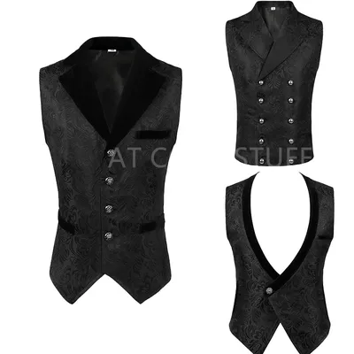 Erwachsene Steampunk Cosplay Weste Patchwork Gothic Medieval Männer der Jacke Frack Doppel Breated Weste Renaissance Cosplay Pirate Image