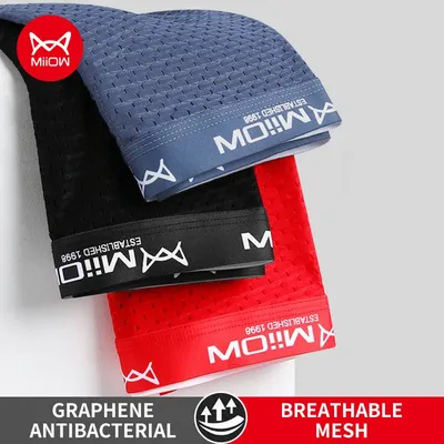 MiiOW 3Pcs Eis Seide Männer Unterwäsche Boxer Sexy Mesh Schlüpfer der Männer Graphene Antibakterielle Herren Unterhose L-4XL Mann boxer Briefs Image