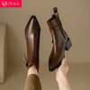 Qutaa Nachrichten Frauen Stiefeletten sexy Motorrad High Heels Herbst Echt leder spitzen Zehen Winters tiefel Schuhe Größe 34-39