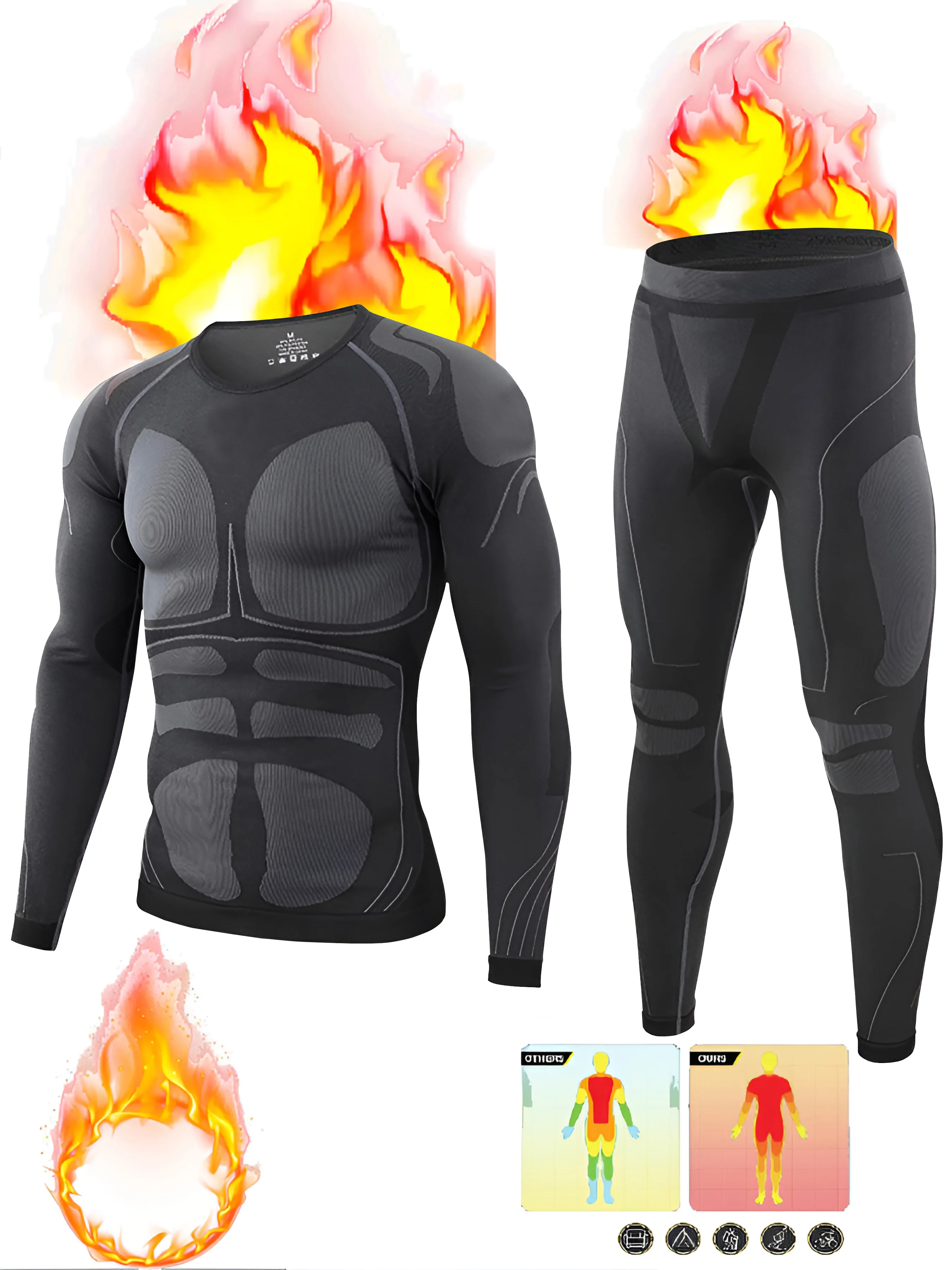 2-teiliges Thermo-Unterwäsche-Set für Herren, schnell trocknendes Langarm-Oberteil und bequeme, hochelastische, atmungsaktive Strumpfhose, geeignet Image
