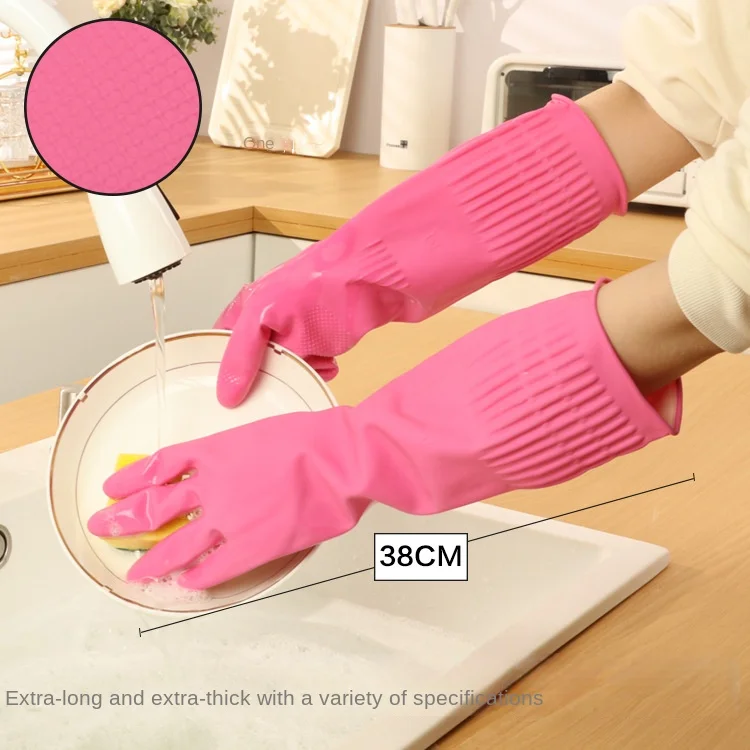 38cm extra dicke rosa Gummi Geschirrs pül handschuhe verlängerte Hausarbeit Latex verschleiß feste Handschuhe Image