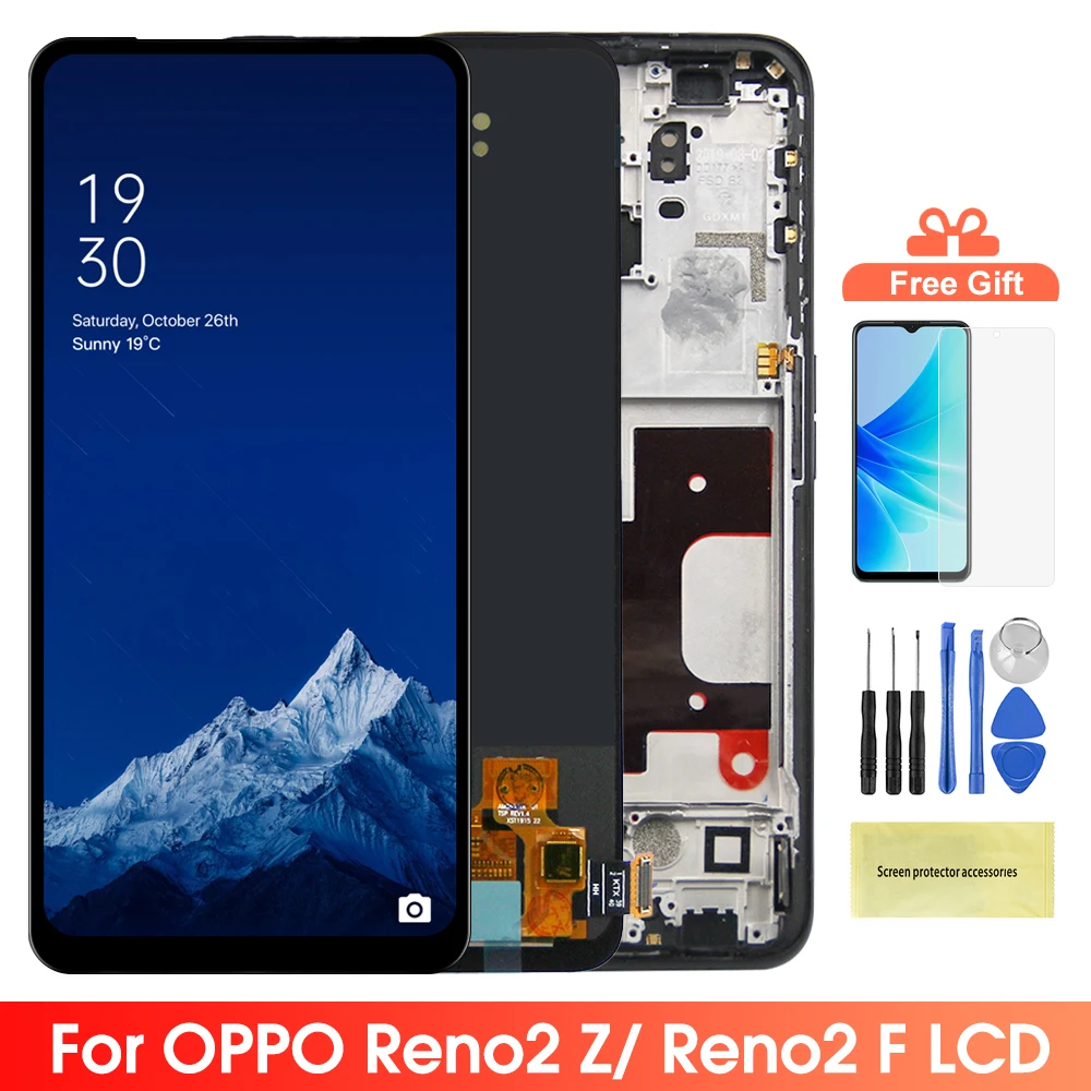 Reno2 F CPH1989 Display, für Oppo Reno2 Z PCKM70 PCKT00 LCD-Display, digitaler Touchscreen mit Rahmenbaugruppe, Ersatz Image