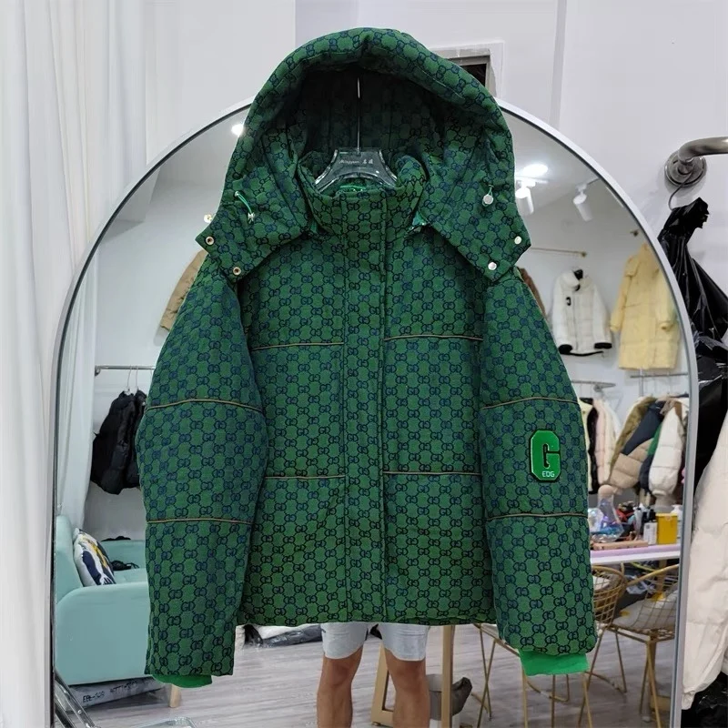 Neue Mit Kapuze Druck Grün Unten Jacke Winter Weibliche 2024 Parkas Mujer Casual Puffer Winter Unten Mäntel Frauen Elegante Büro Dame
