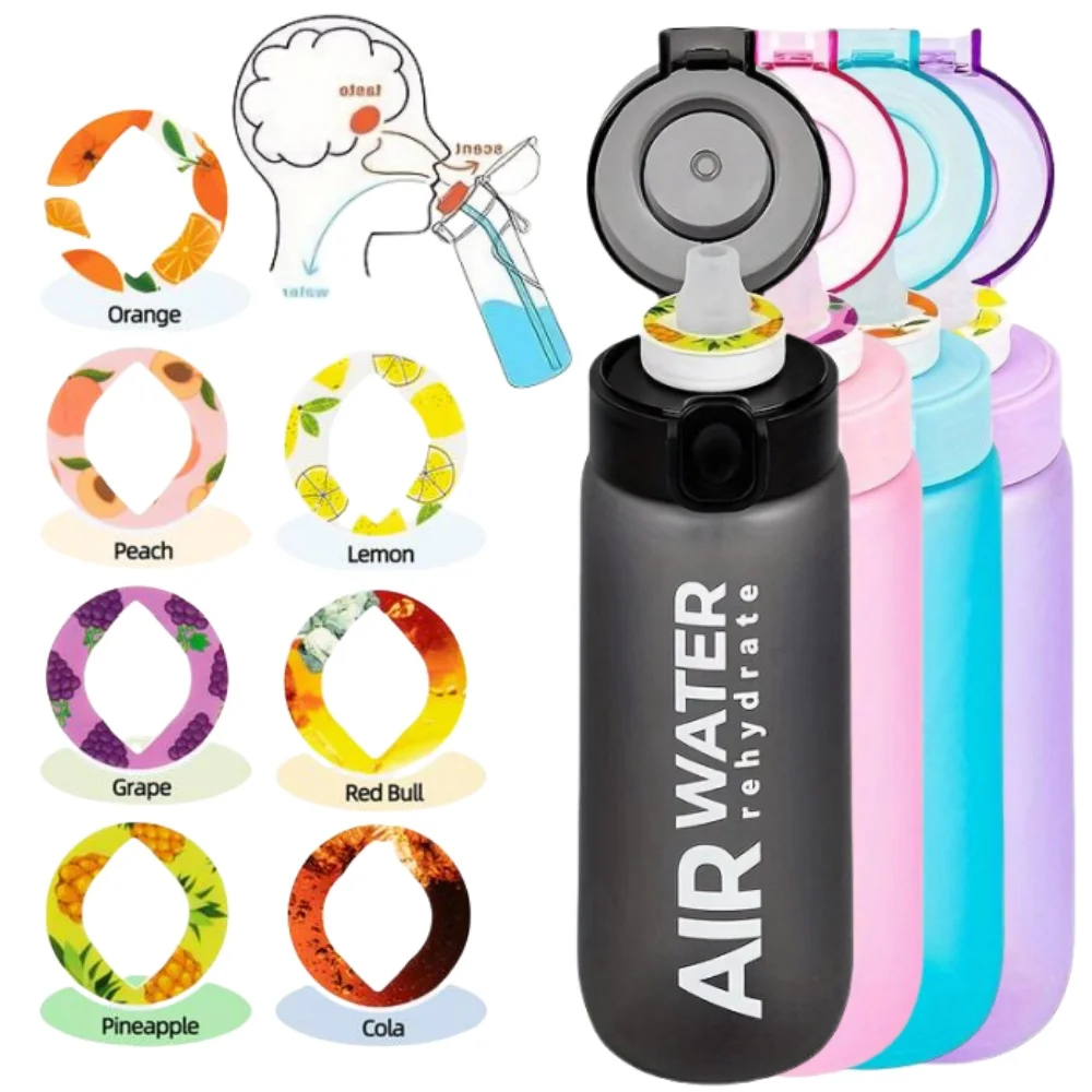 750 ml/25 Unzen Wasserflasche mit Fruchtgeschmack, 0 Zucker, 0 Kalorien, Sporttrinkbecher mit 7 Fruchtschoten, ideal für Fitness, Sport, Outdoor Image