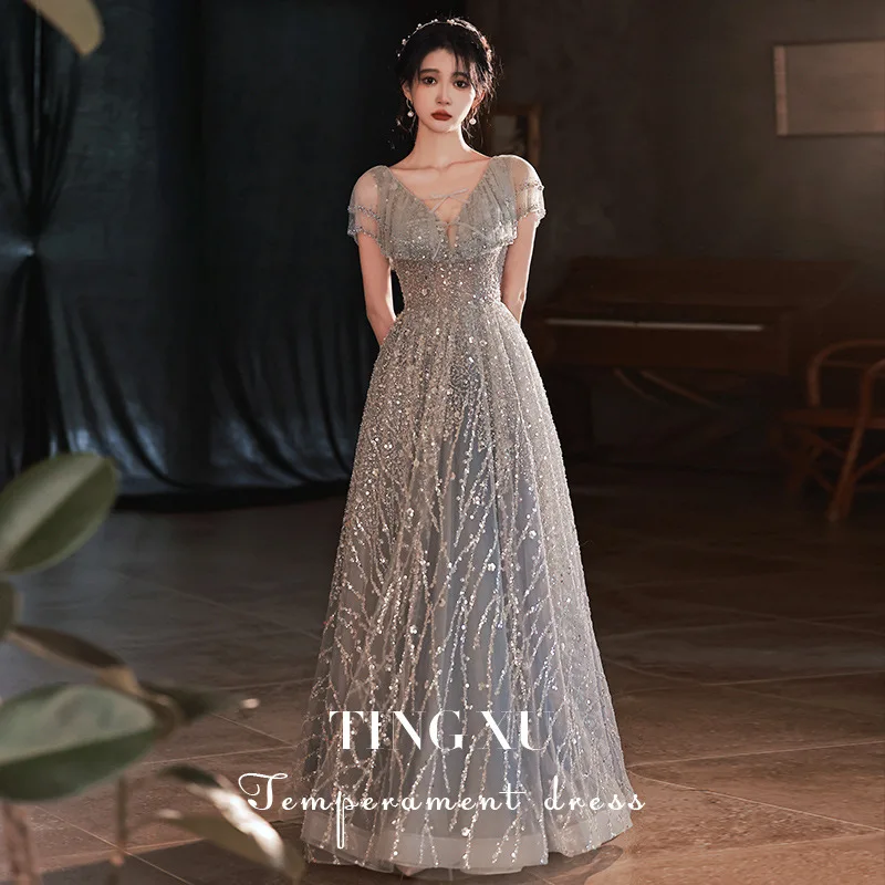 Sexy Promi Bankett Kleid Frauen Qipao chinesische Kleid Perspektive Strass Perlen Abend Party Kleid elegante Vestidos Image