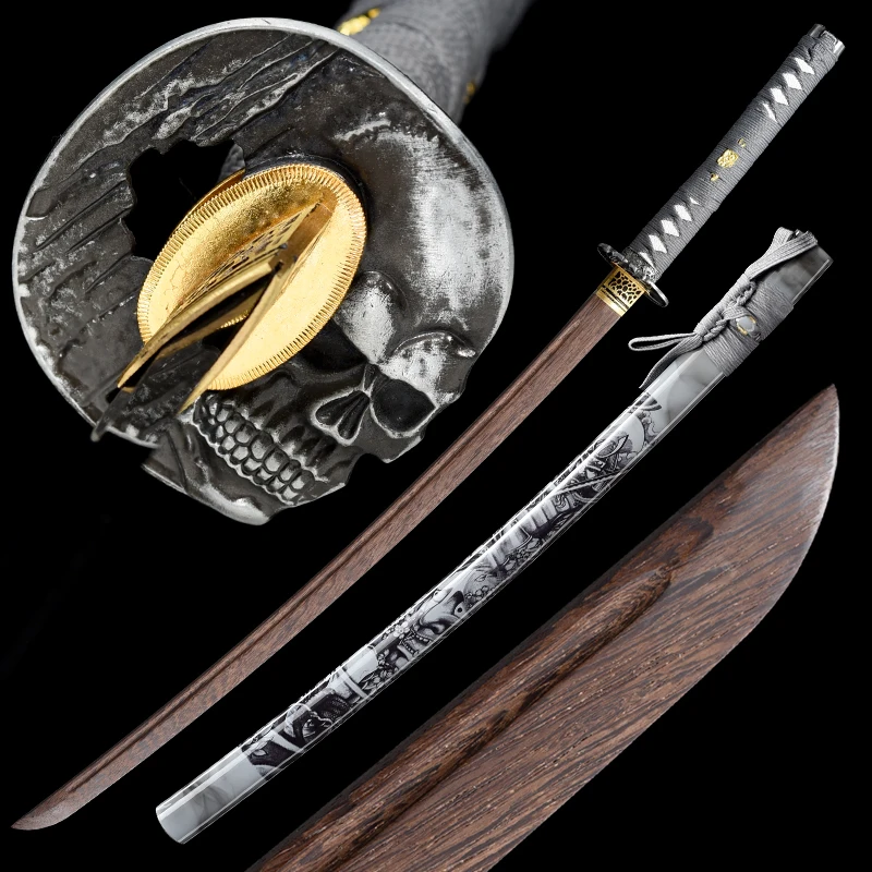 Japanische Katana Holz klinge Ninja echte handgemachte Catana in voller Größe bereit für die Schlacht 41 Zoll Silber Samurai Tsuba Holz Schwerter