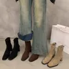 Vintage Frauen Stiefeletten 2024, Mode, Karree, Dicke Hohe Schuhe, Herbst Winter Neue Damen Elegante Stretch Dünne Kurze Booties