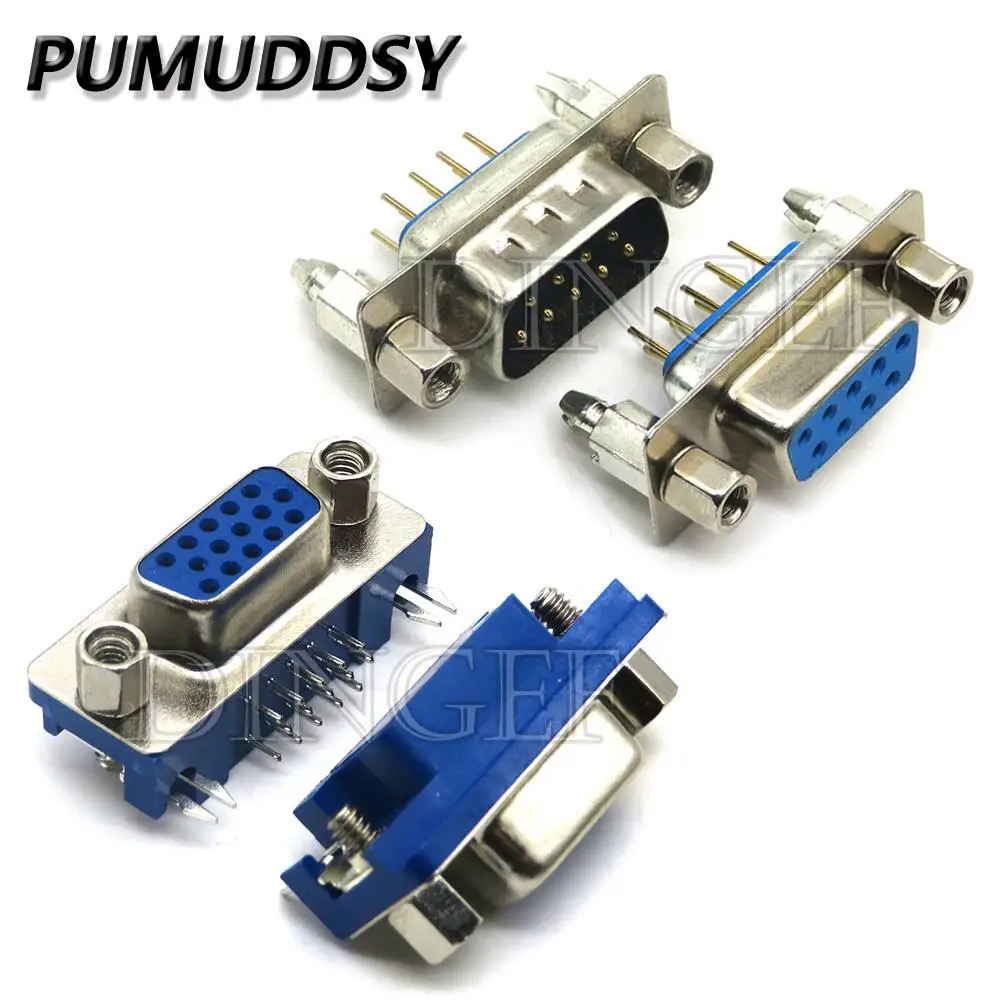 5PCS Stecker Buchse DB9 DB15 RS232 Harpune Männlich/Weiblich Mit Stellschraube Post 3,08 Gebogen Drei-reihige Stecker buchse VGA Interface Image