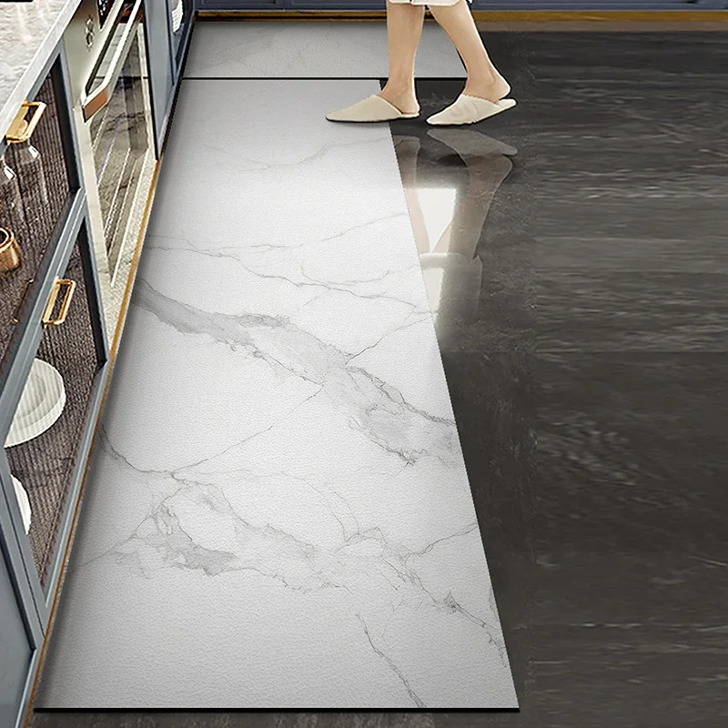 Carpet for Kitchen Marble Pattern Floor Mat Non-slip Oil-proof Pvc Waterproof Leather Long Strip Rug Alfombras De Cocina 주방바닥매트