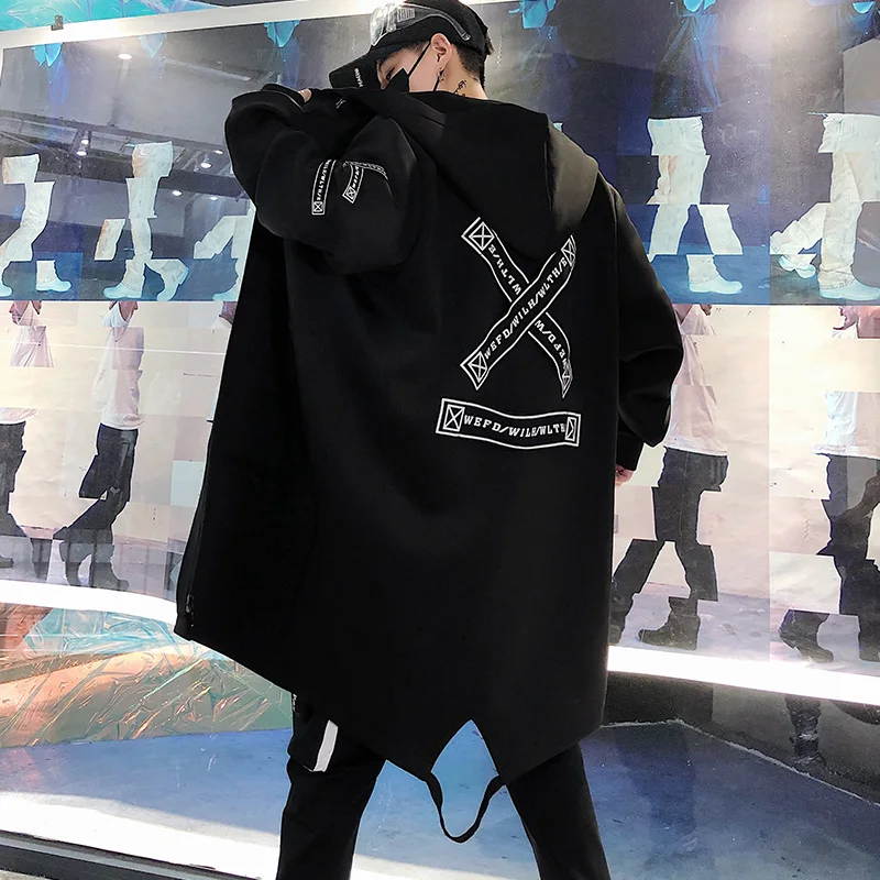 Neue Herbst Männer Jacke 5XL Gedruckt Mit Kapuze Langen Mantel Schwarz Und Weiß 2025, Hip Hop Streetwear männer Jacken outwear Mäntel