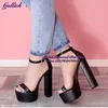 Gullick nackte schwarze Chunky Heel Sandalen hohe Plattform offene Zehen Schnalle Riemen Kleid Schuhe elegante prägnante Bankett Pump Größe 46