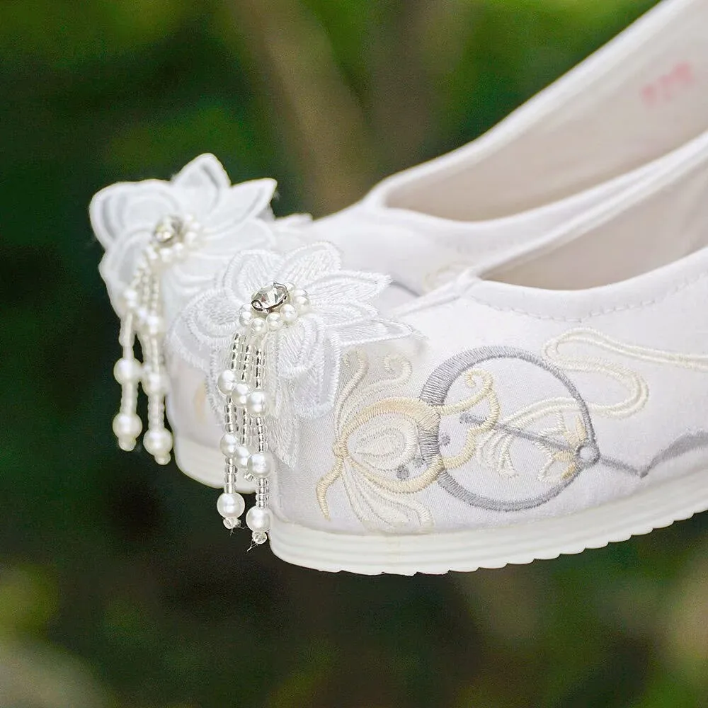 Große Größe Hanfu Schuhe Frauen Chinesische Alte Stickerei Schuhe Tanz Leinwand Flache Schuhe Frauen Hochzeit Ankle Strap Schuhe Für Frauen