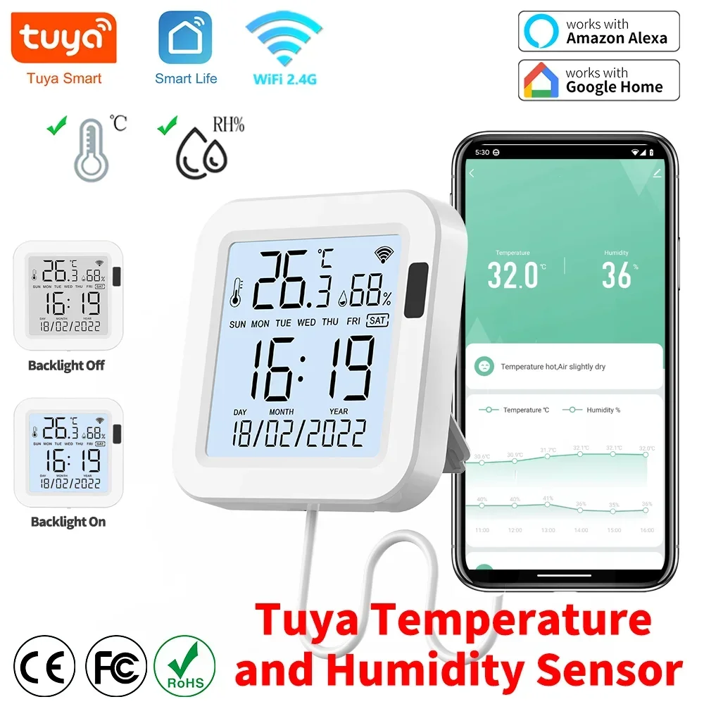 Tuya Temperatur und Luft feuchtigkeit Smart Sensor mit Hintergrund beleuchtung für Smart Home Var Wifi Smart life Arbeit mit Alexa Google Assistant Image