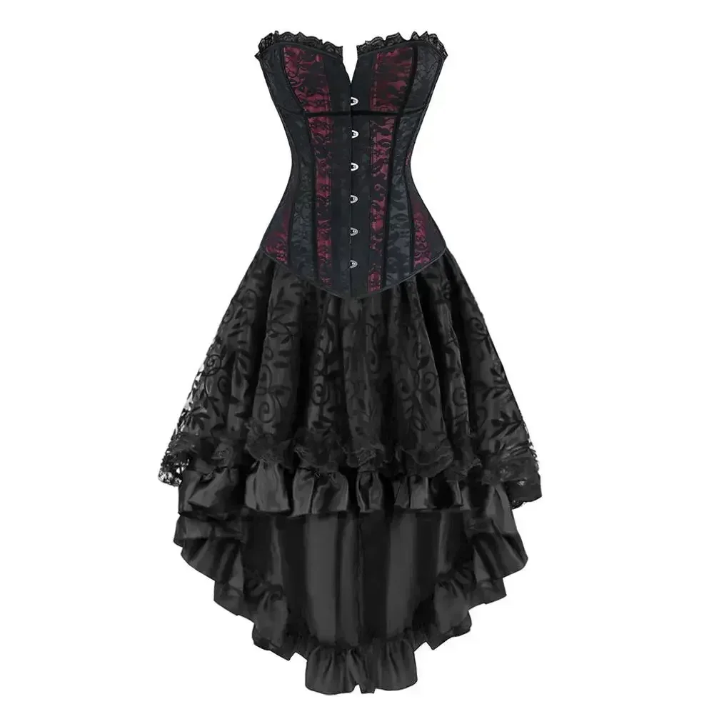 Gothic Korsett Kleid Anzug Bustier Top & Rock Vintage Cosplay Burlesque Plus Size Damen Kostüm Viktorianisches Korsett Bustier Kleid